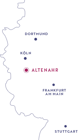 Lage von Altenahr im Ahrtal zwischen Köln und Frankfurt